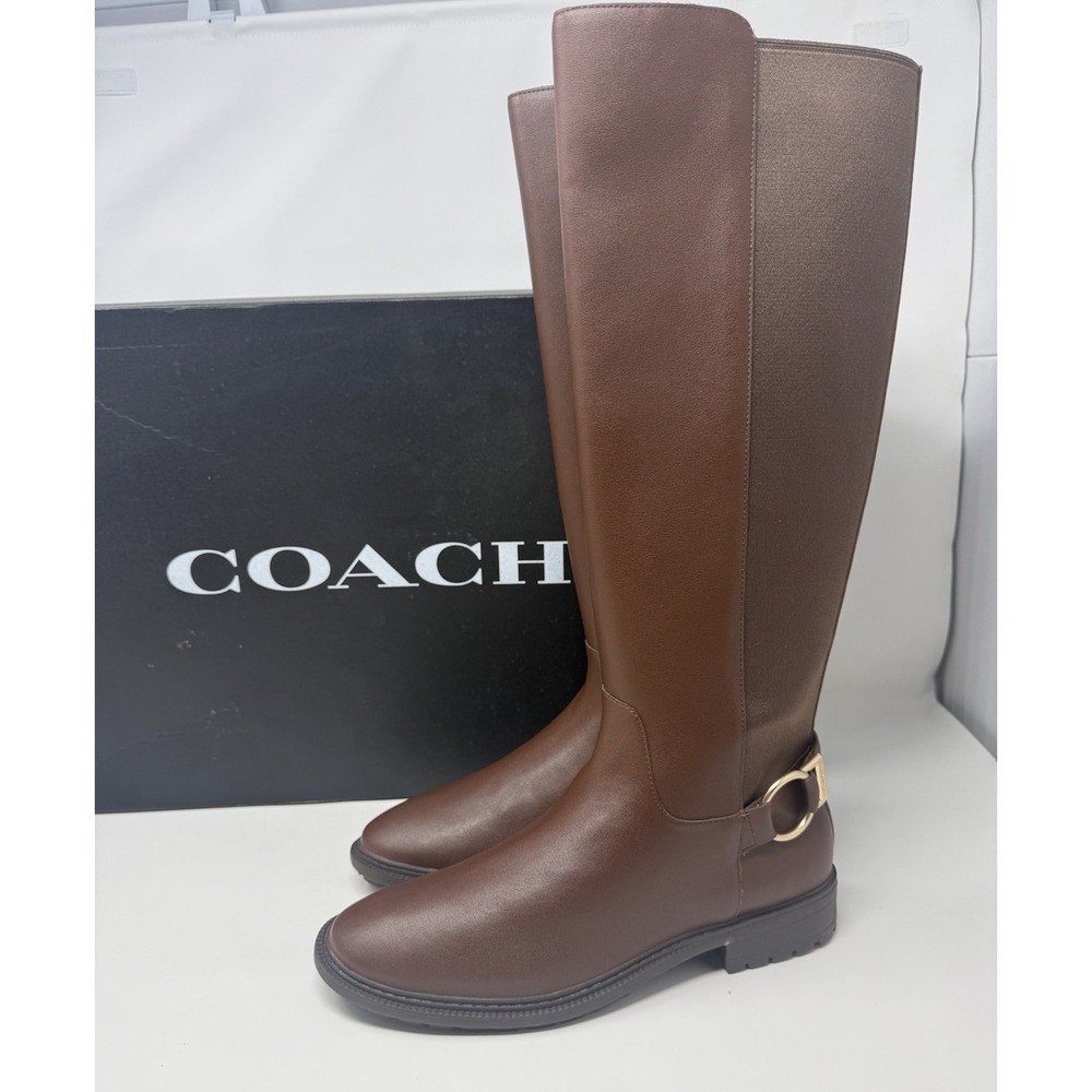 New In Box Coach Fitz Leather Boots Womens 7.5 Walnut C5767 High Equestrian